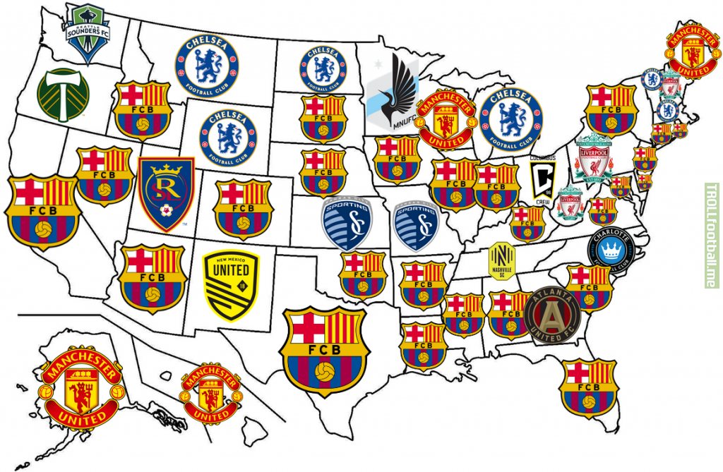 Most-searched team in every US state (v2, updated for international clubs)