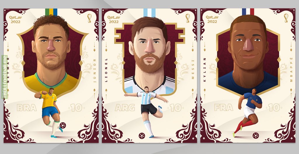[ART] Series of illustrations based on the FIFA World Cup Qatar 2022. An attempt to do something between posters and legendary stickers of players like Messi, Neymar and Mbappe. Hope you like it!😃