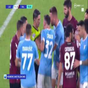 Sergej Milinkovic-Savic (Lazio) receives a yellow card 9 min after coming on against Salernitana - He didn't start as a precaution to not get suspended for the Rome derby after having been booked 4 times already this season