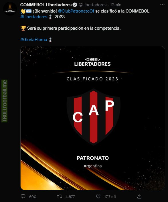 Patronato has qualified to Libertadores 2023 (after getting relegated in the Argentinian league)