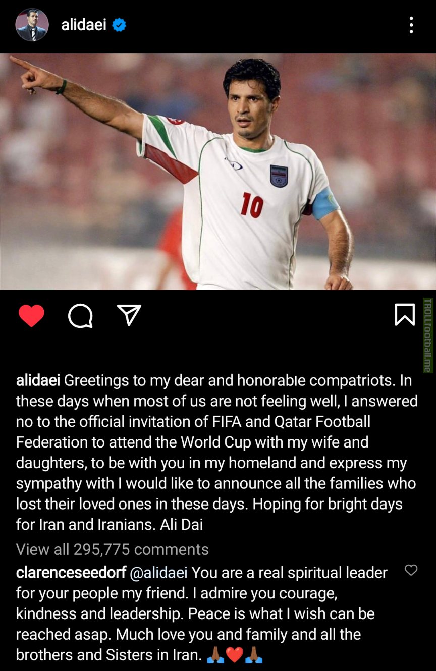 Former international top goal scorer Ali Daei turns down FIFA's invite for World Cup attendance