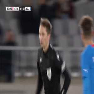 Hordur Magnusson (Iceland) second yellow card against Lithuania 84'