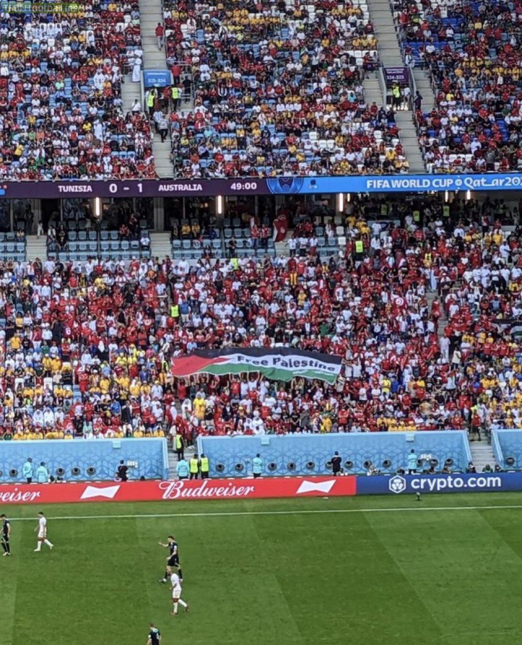 Tunisia fans unveil “Free Palestine” banner at the World Cup in their match against Australia