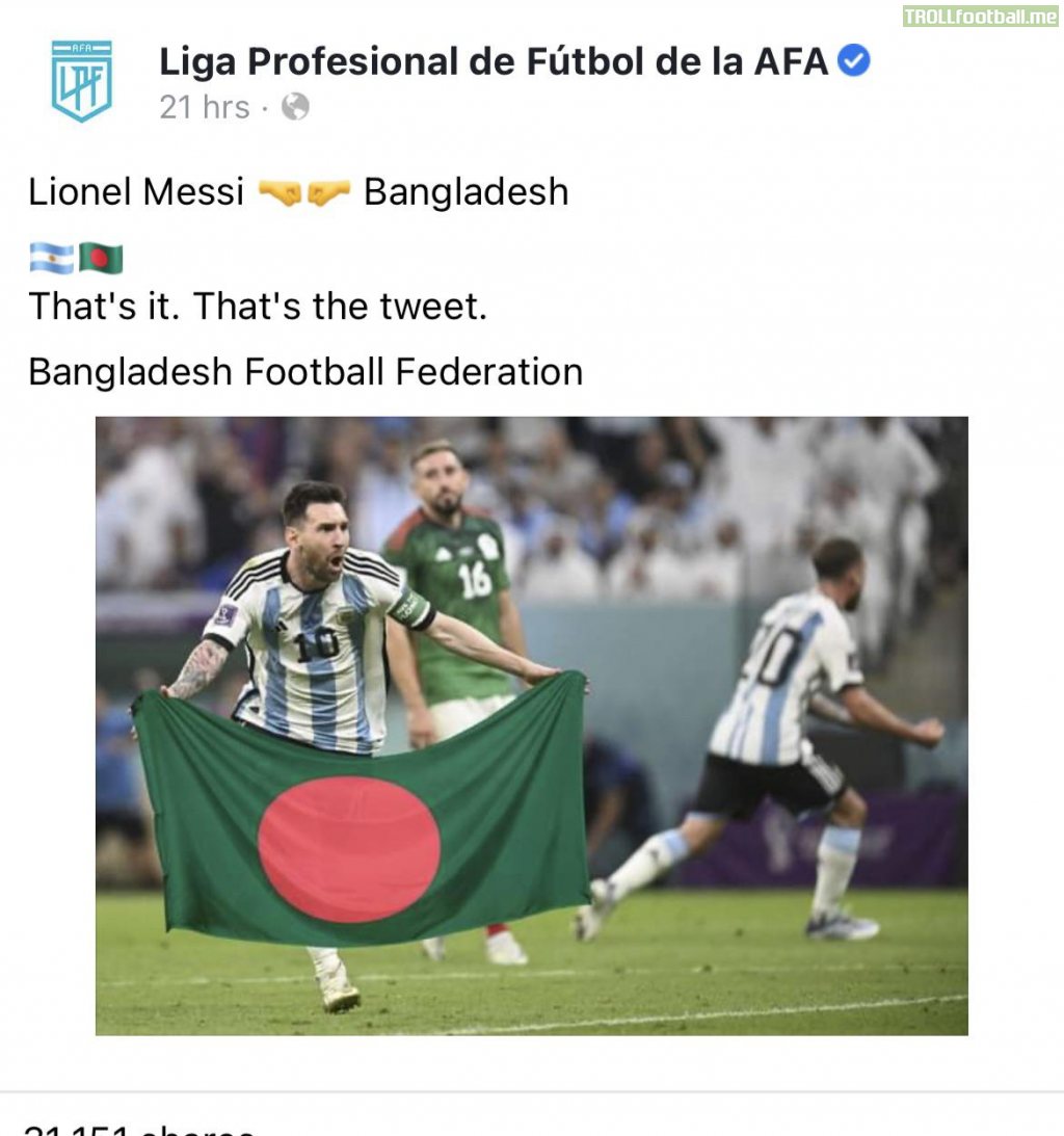 Argentinian first division on their official page (regarding the support Argentina gets from Bangladesh)