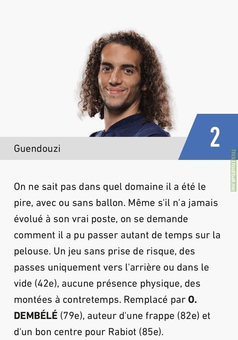 L’Équipe’s ruthless review of Guendouzi’s performance against Tunisia