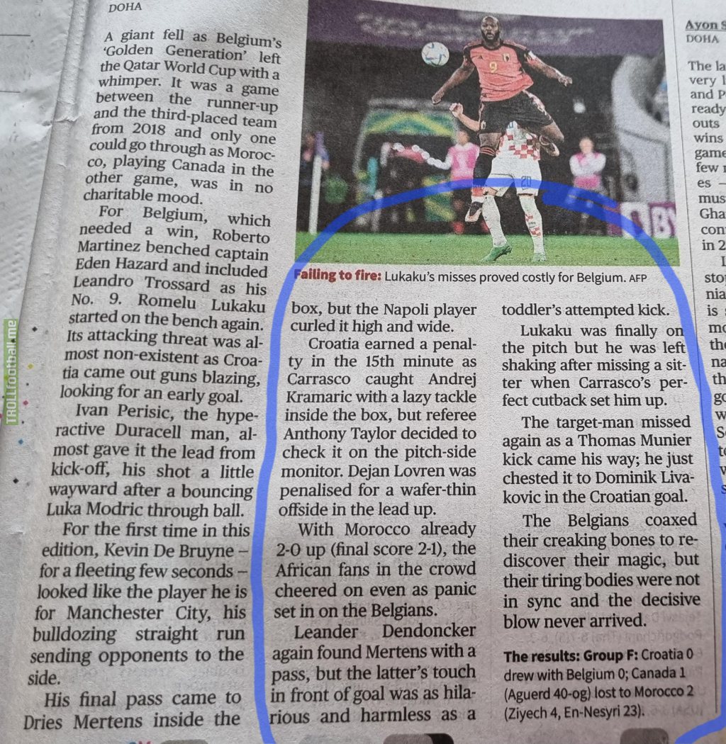 Description of Lukaku's performance in an Indian newspaper