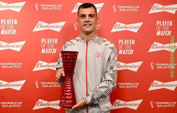 Granit Xhaka with the Player of the match award vs Serbia