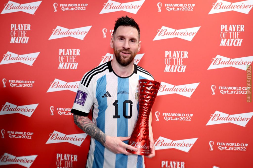 Lionel Messi with his man of the match trophy.
