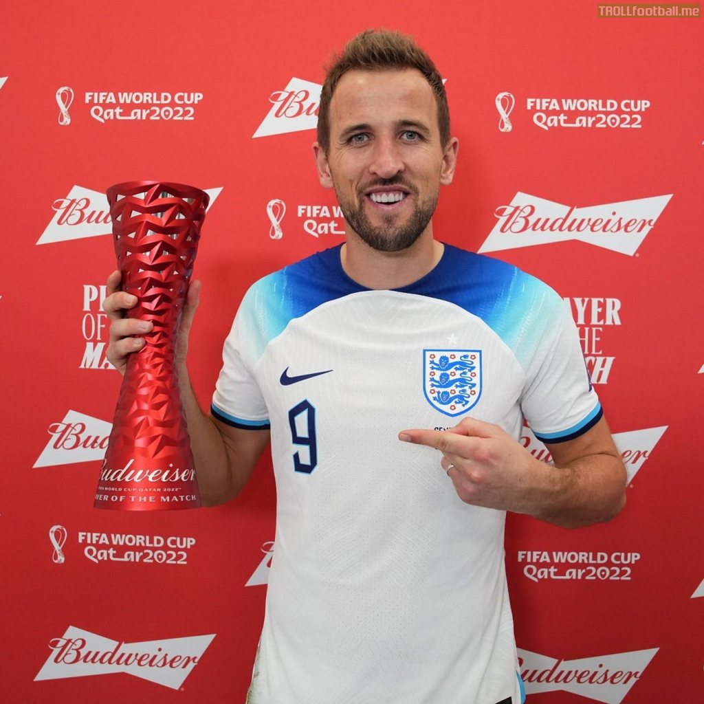 Harry Kane with his Man of the Match Trophy