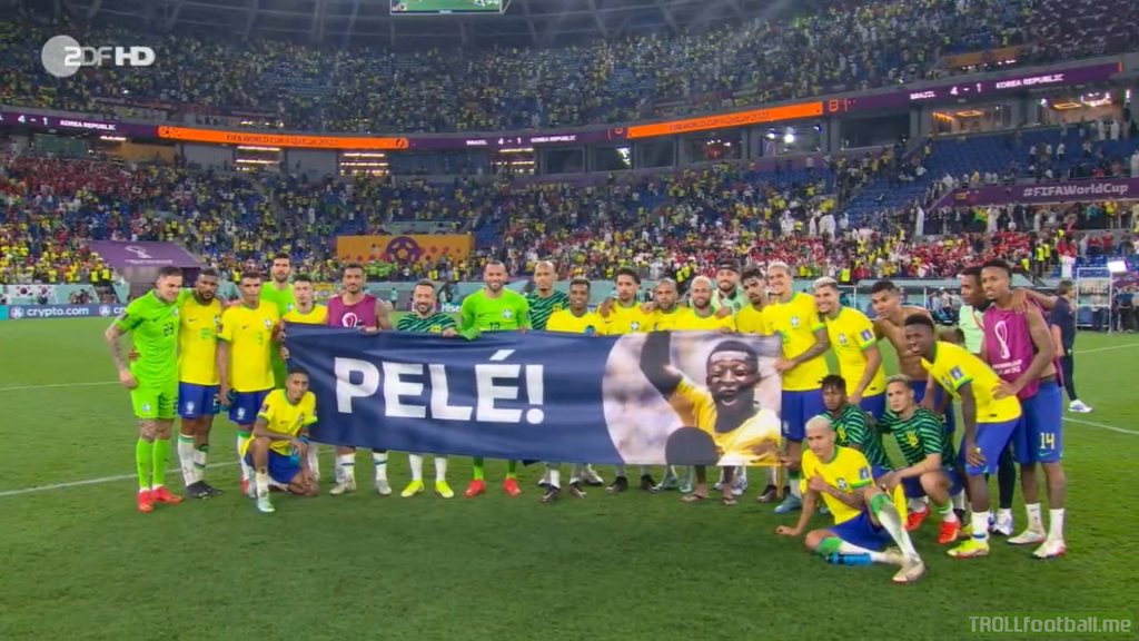 Brazil Team with Pelé banner