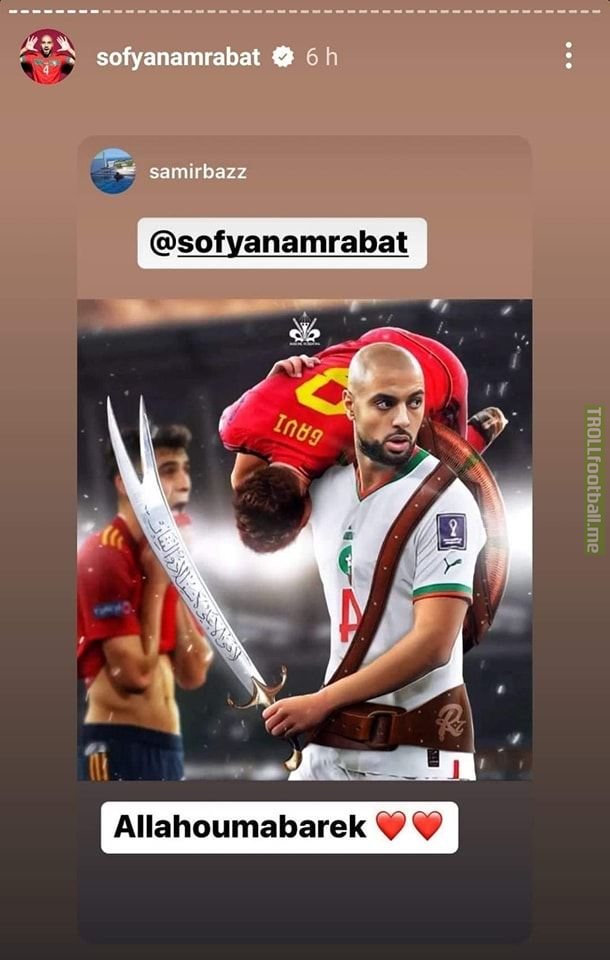 [Sofyan Amrabat] shares a picture on his Instagram after winning against Spain