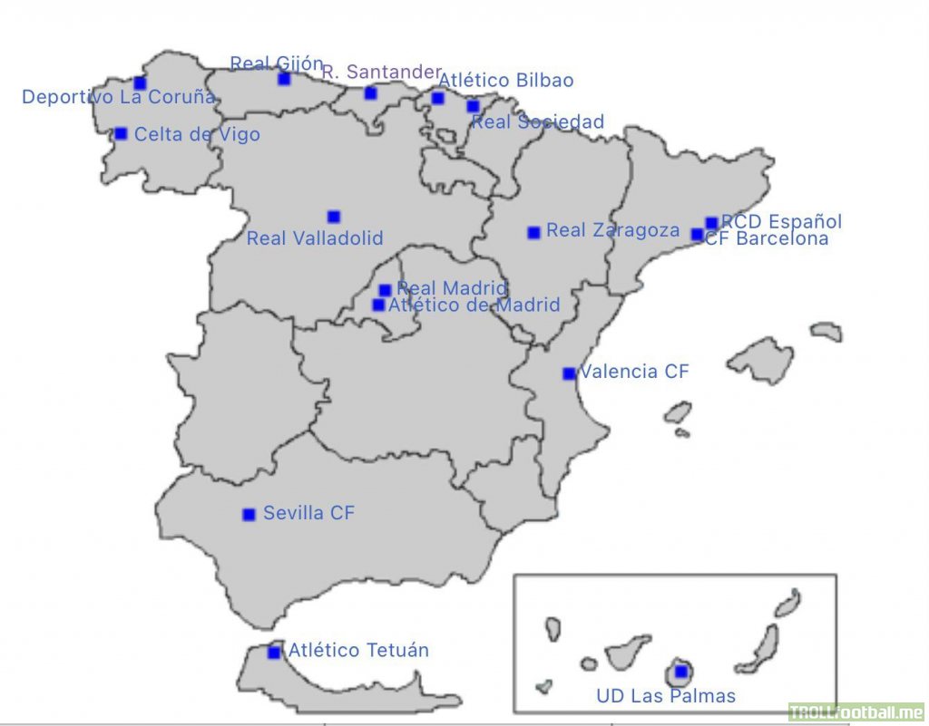Map of clubs in 1951-52 La Liga