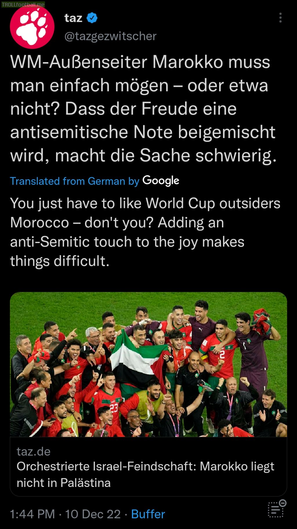 A German newspaper calling Morocco anti-Semitic after celebrating with the Palestinian flag
