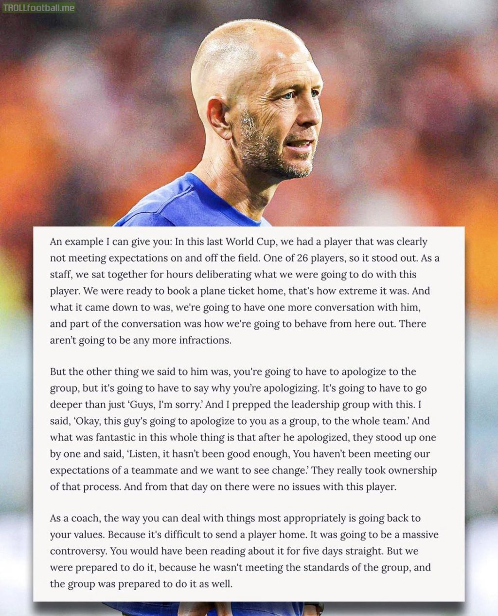 Gregg Berhalter statement about issues with an unnamed USMNT player