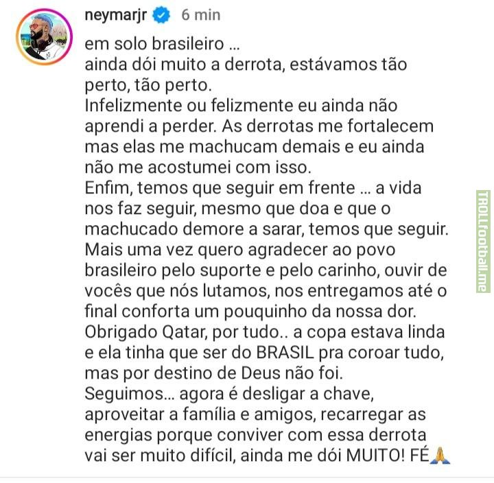 Neymar Jr on instagram after Brazil defeat