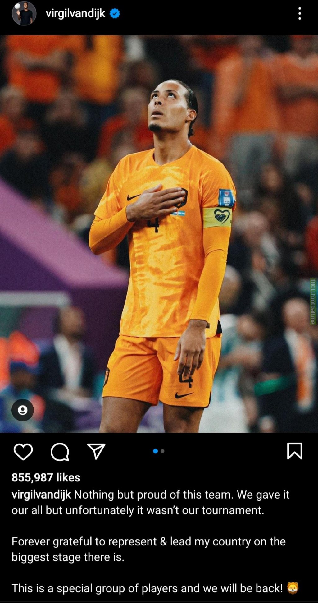 Virgil Van Dijk On Instagram after World Cup exit