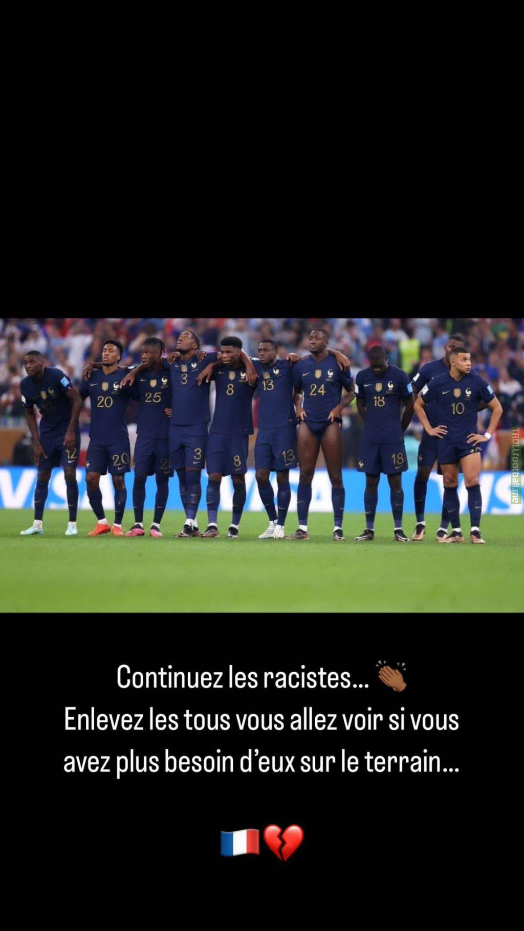 Bouna Sarr (former french now Senegalese right back) on Instagram: Keep going racists.. Remove them all - you'll see if you don't need them anymore on the pitch