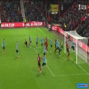 Ashley Barnes (Burnley) great clearance on the line against Bournemouth who hit the woodwork with the follow-up header 68'