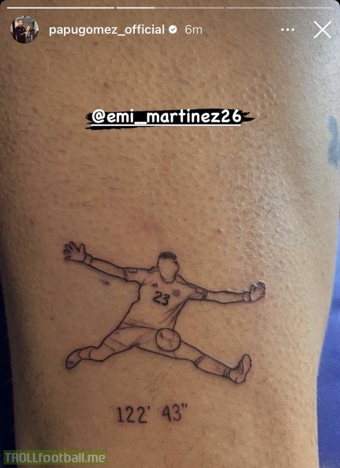 Papu Gomez's new Emi Martinez tattoo of his save in the WC Final