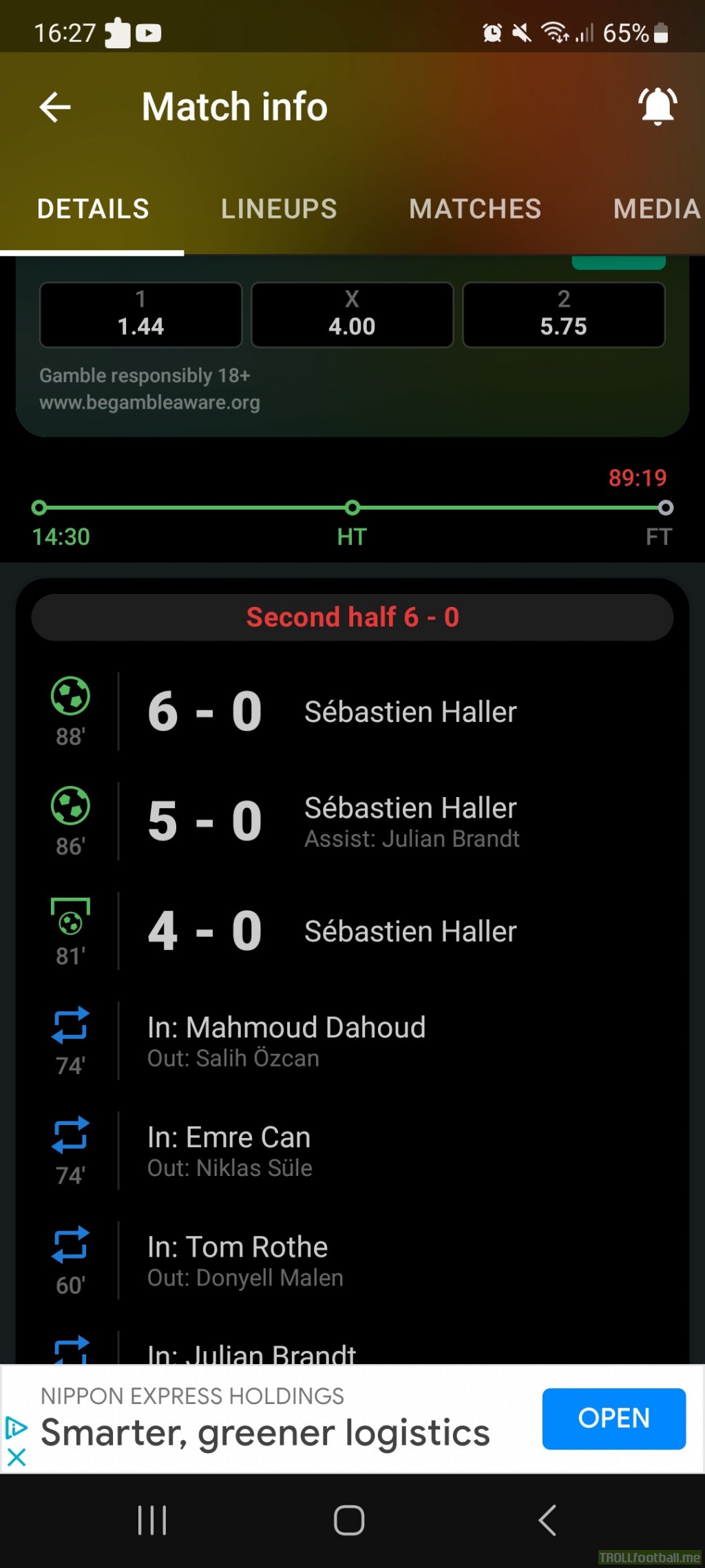 Sebastian Haller jsut scored a 7 minute hat-trick in a friendly vs Basel. His first game back after undergoing two surgeries and chemo for cancer.