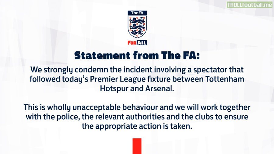 FA statement regarding post-match incident between Tottenham and Arsenal: