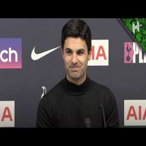 Reporter: "Wanted to hear your thoughts about what happened at the end?". Arteta: "I haven't seen anything. What I have seen was a beautiful game of football"