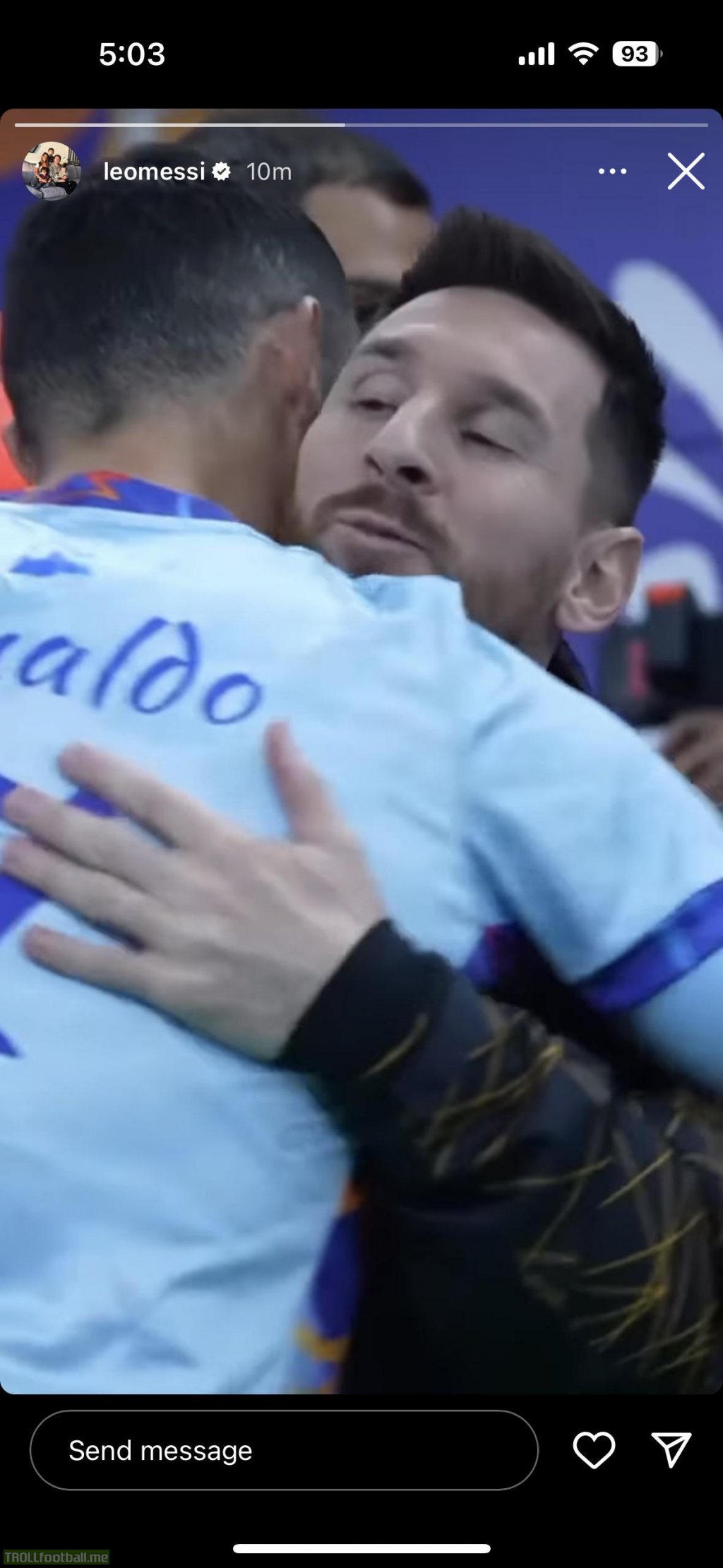 Messi posts clip hugging Ronaldo via instagram story.
