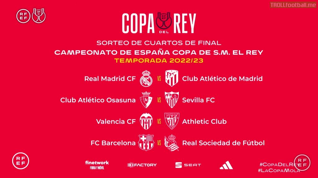 Spanish Copa de su Majestad el Rey Quarter final draw