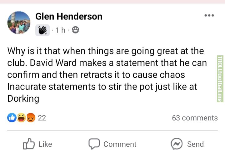 June 2022 - Glen Henderson buys York City FC. Nov 2022 - Sacks fan favourite manager after a falling out. Rumours he wanted his son involved and manager didn't. Jan 2023 - Joins YCFC fans Facebook page and berates local journalists and argues with fans after reports he's signed his son to the club.