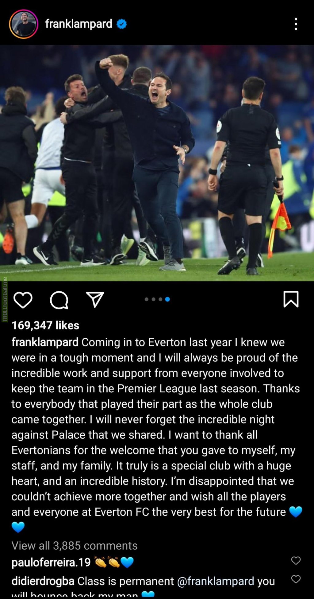 Frank Lampard On Instagram After Everton Job