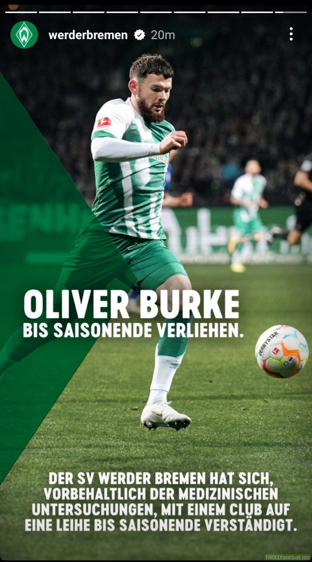 [Werder Bremen] Oliver Burke is being loaned out until the end of the season to an undisclosed club