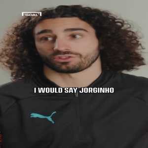 Marc Cucurella learning that Jorginho is going to Arsenal during an interview