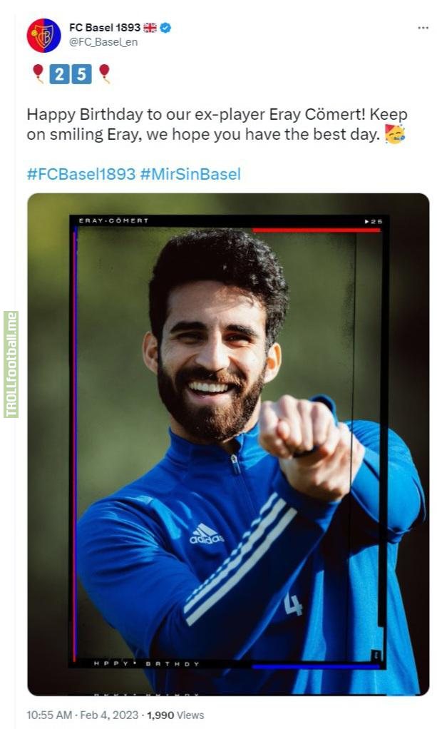 FC Basel used this picture when wishing their former player Eray Cömert happy birthday on Twitter, where he is making an Turkish obscene gesture while smiling to the camera