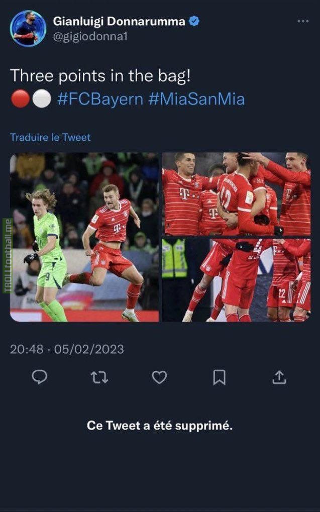 Gianluigi Donnarumma celebrating Bayern Munich’s win on Twitter