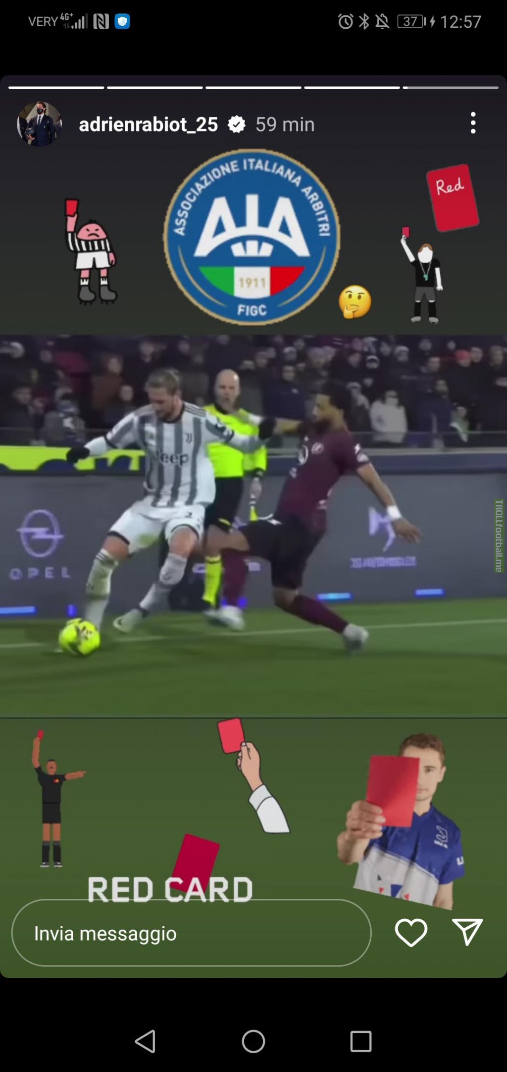 Adrien Rabiot's latest Instagram stories complaining about the referee.