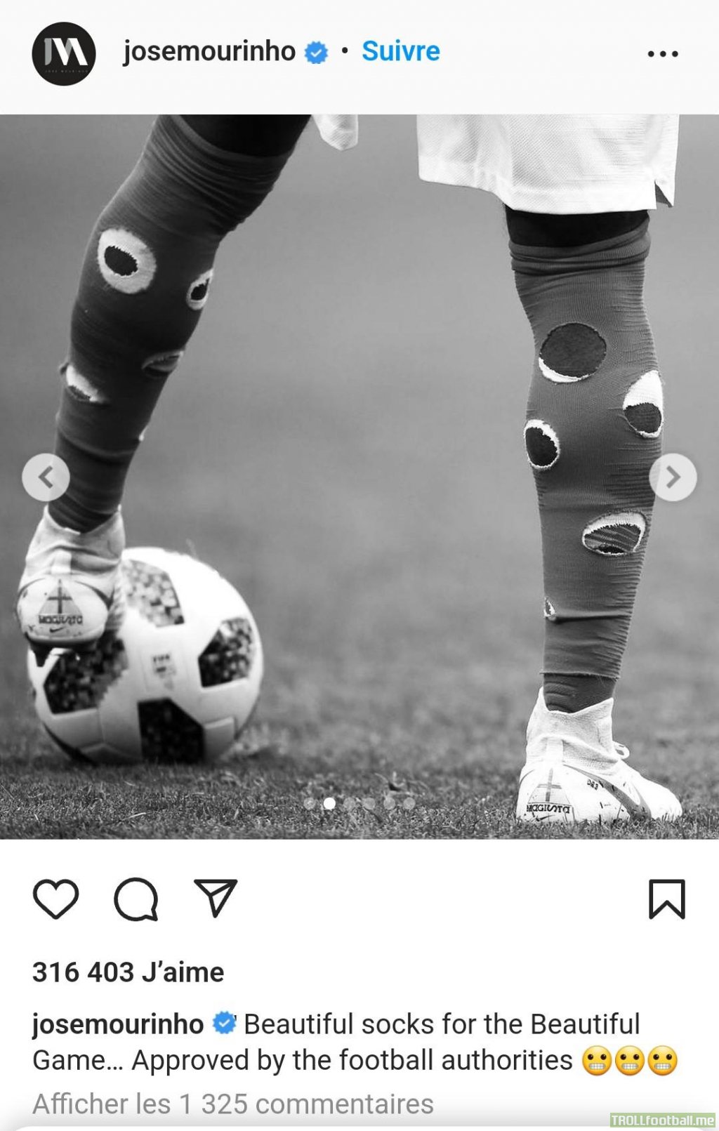 Jose Mourinho on Instagram "Beautiful socks for the Beautiful Game… Approved by the football authorities"