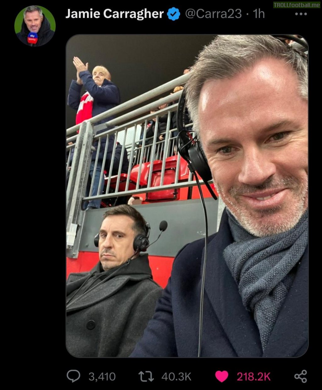 Jamie Carragher's selfie with Gary Neville after the 5th goal