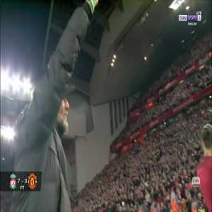 Jürgen Klopp refusing to do his trademark celebration in front of the Kop, out of respect