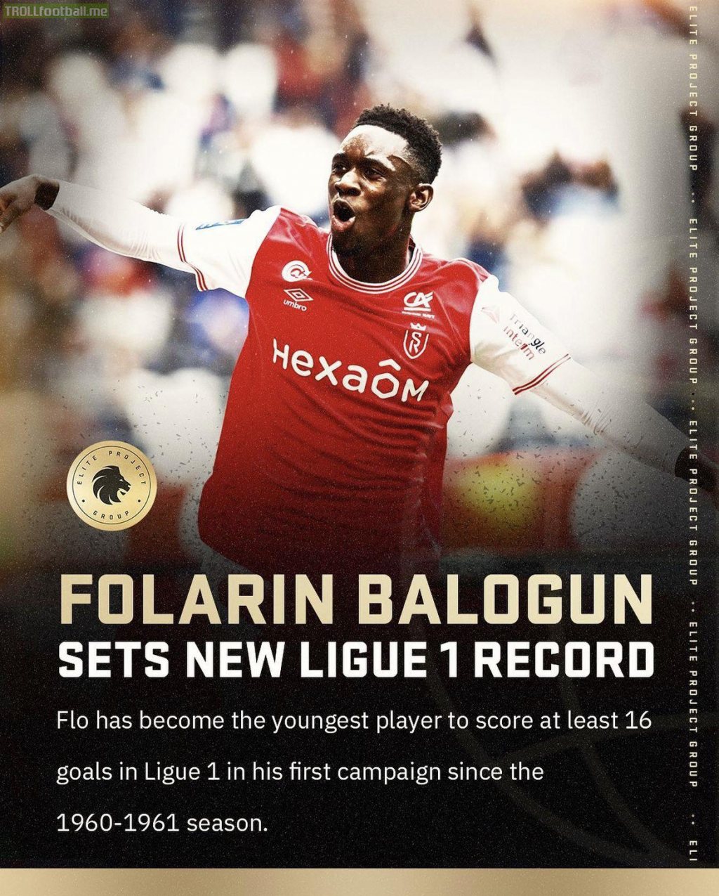 Folarin Balogun has become the youngest player to score at least 16 goals in the Ligue 1 in their debut campaign since the 1960-61 season
