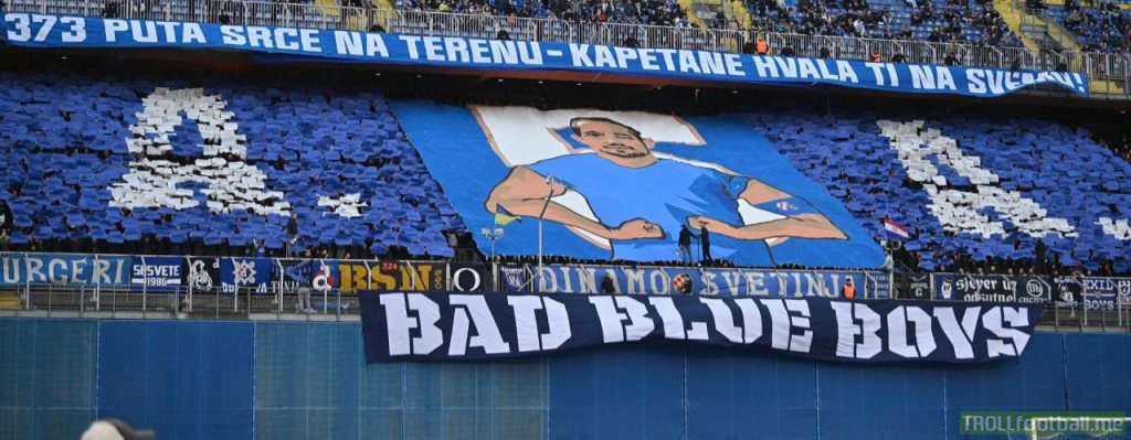 Bad Blue Boys choreo honoring Arijan Ademi, who played his last match for Dinamo Zagreb today. He played for Dinamo for 13 years, played 373 games and was the captain of the club for the last 6 years.