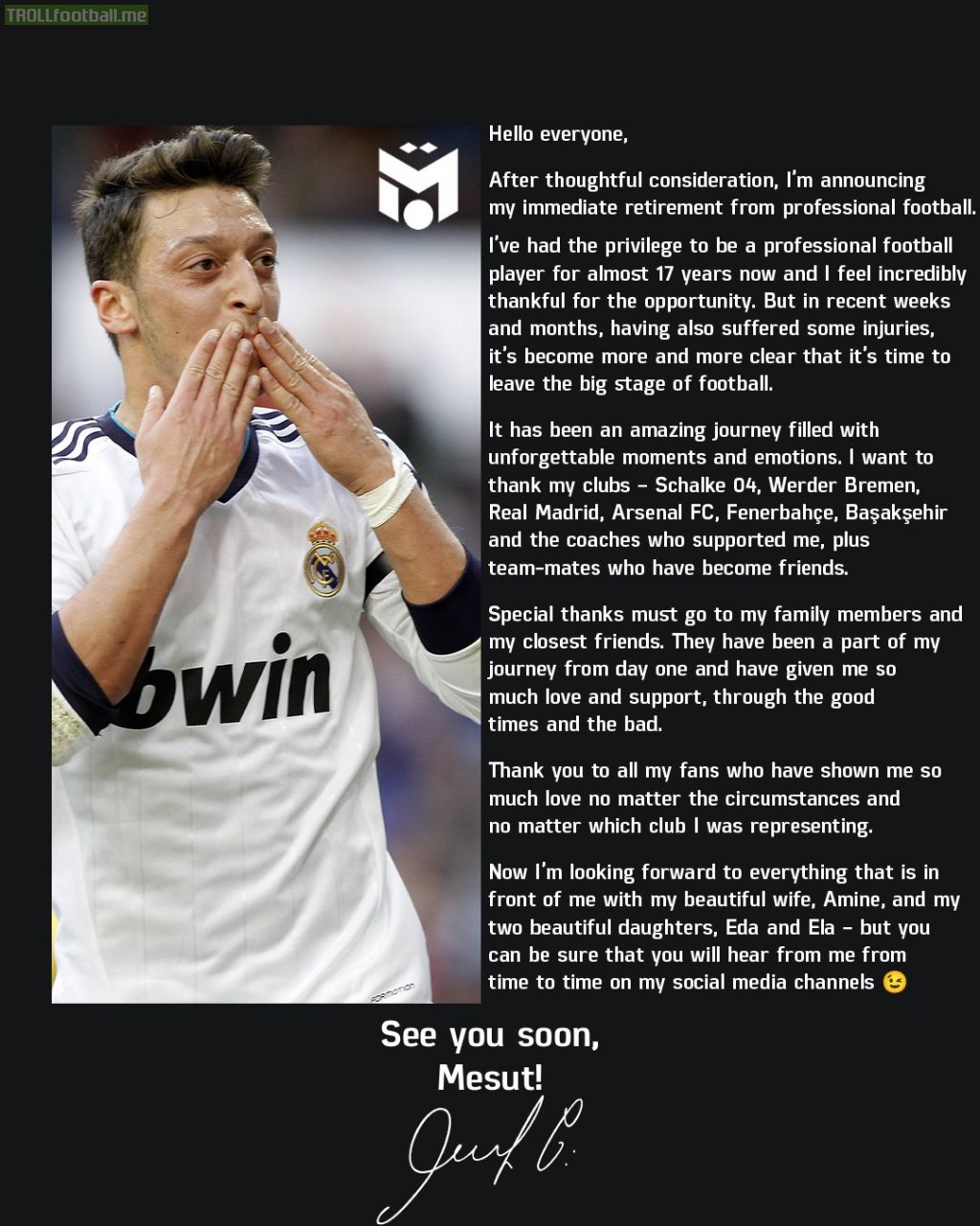 Mesut Ozil's final message before his retirement