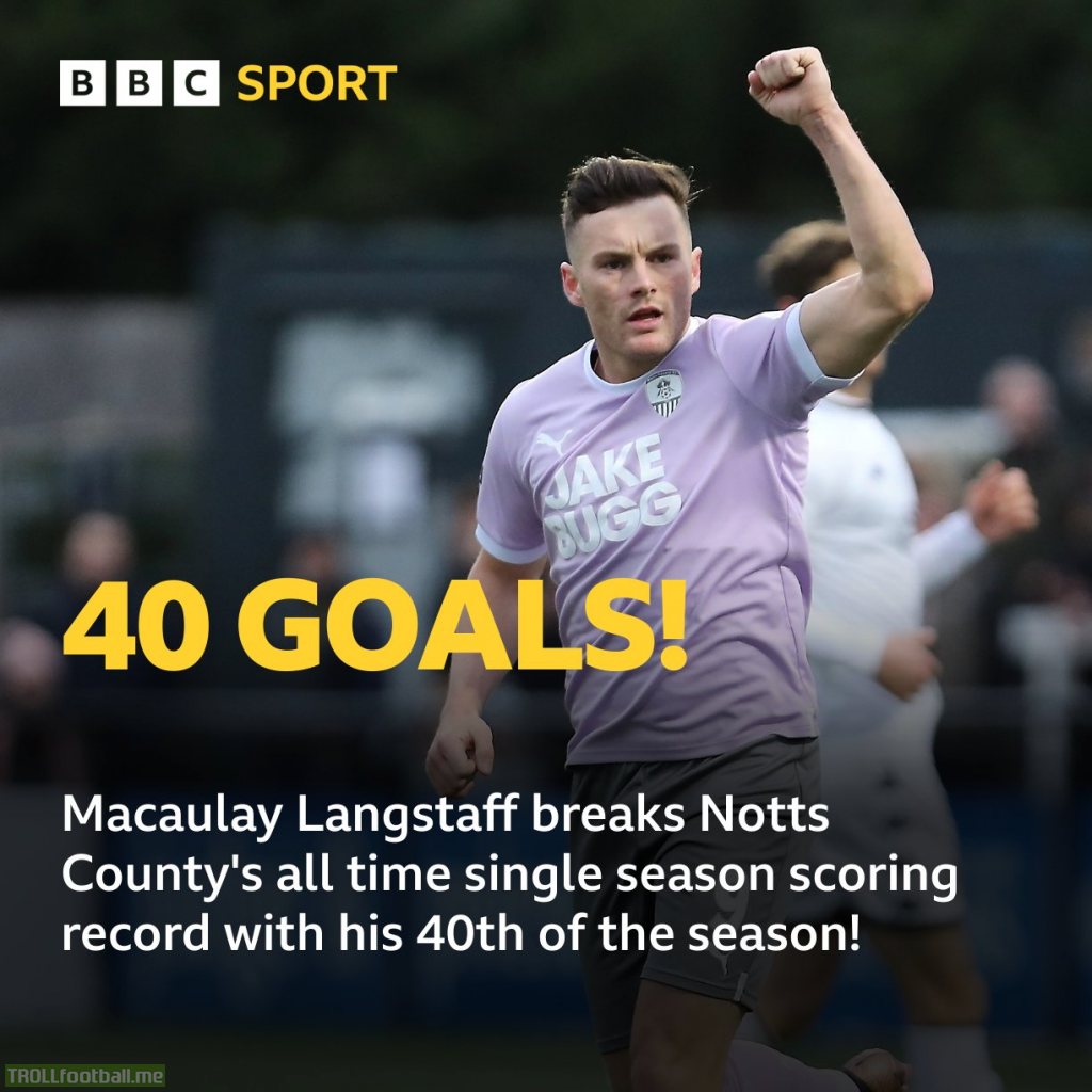 Macaulay Langstaff breaks Notts County's all time single season scoring record with his 40th goal of the season