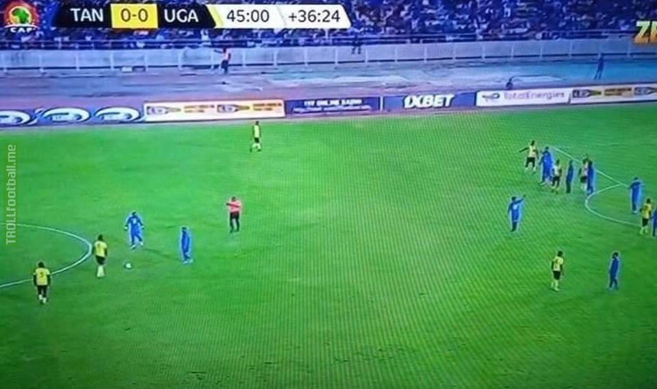 Referee adding 38 minutes as stoppage time in the first half of the Tanzania-Uganda match due to poor stadium lighting