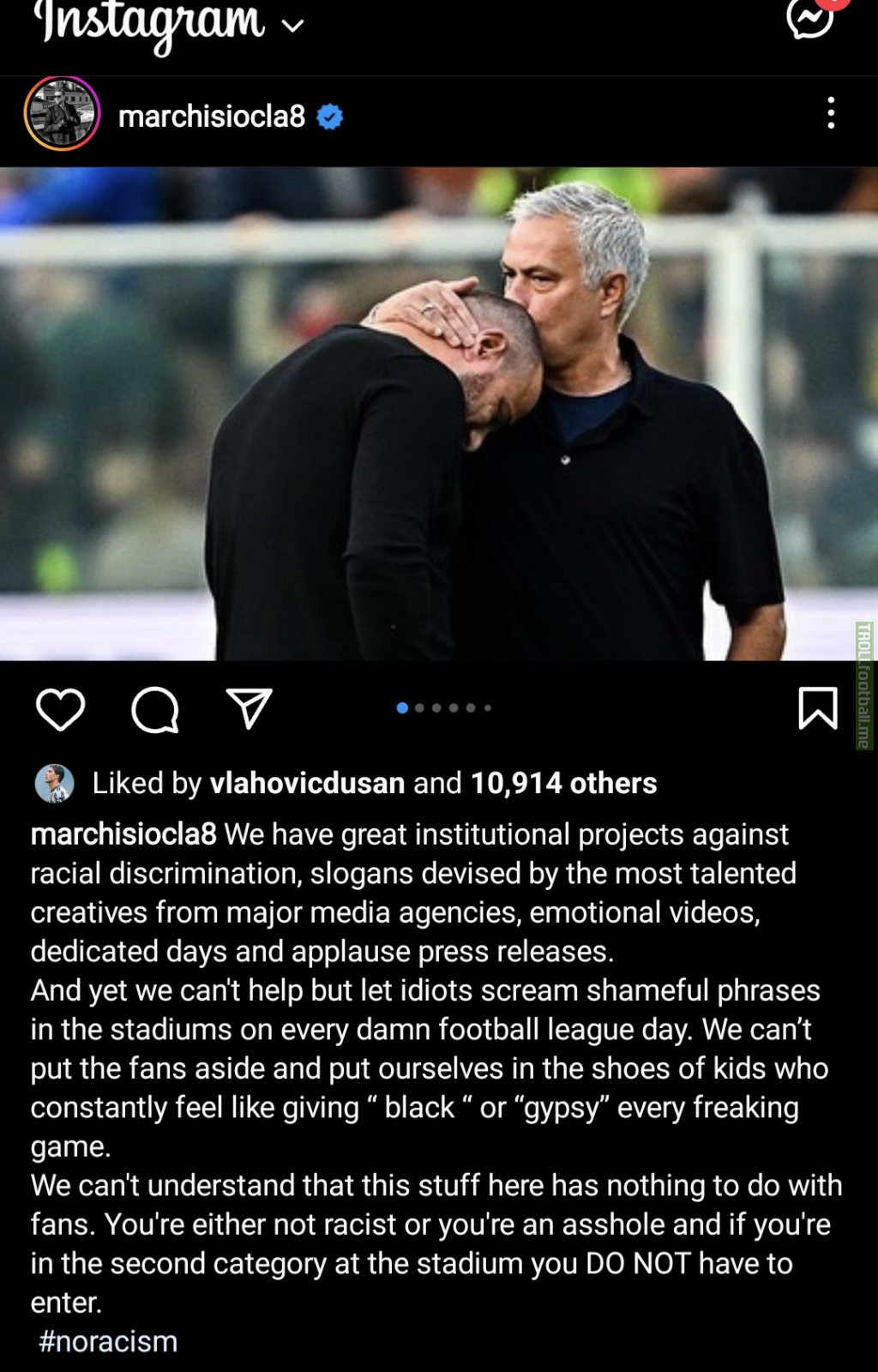 Claudio Marchisio post about Racism in Serie A
