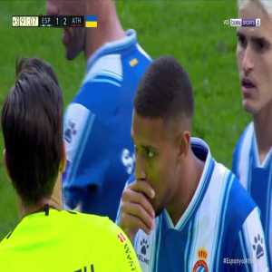 Aleix Vidal (Espanyol) 2 yellow cards in a row against Athletic Bilbao 90'+2'