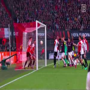 Oussama Idrissi (Feyenoord) block on the line against Roma 63'