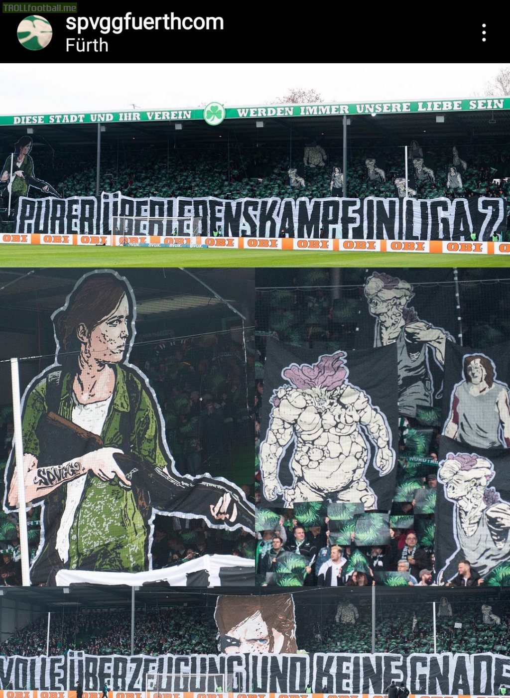 Greuther Fürth amazing TLOU inspired choreography during their match with Jahn Regensburg.