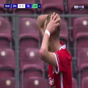 Finn Stam (AZ Alkmaar) straight red card against Sporting U19 90'+6'