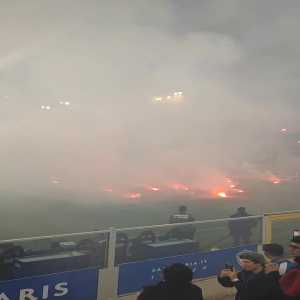 Sampdoria fans throw flares onto the pitch in the game against Spezia and cause a 5min interruption in protest of the club's ownership