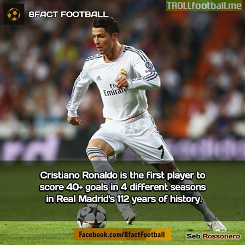 FACT : CR7 is the first player to score 40+ goals in 4 different seasons in Real Madrid's history